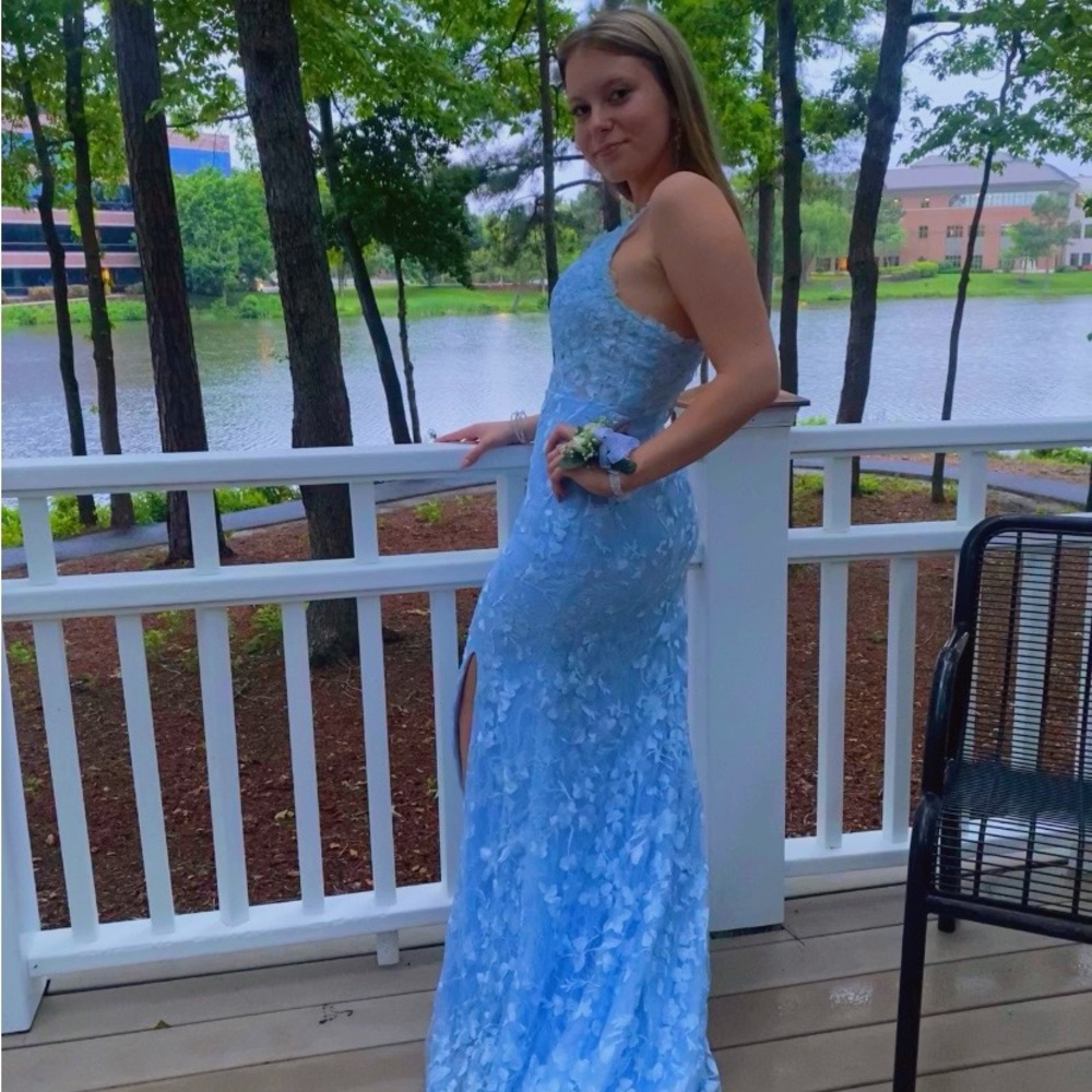 Elegant Light Blue Lace Gown
